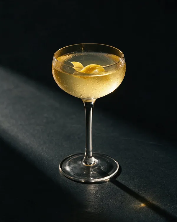 Gyllengul Bee's Knees i coupeglas med en vriden citronzest