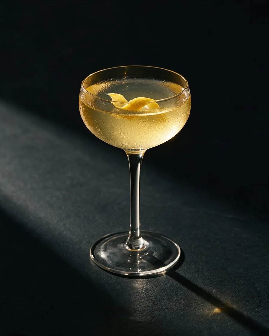 Gyllengul Bee's Knees i coupeglas med en vriden citronzest