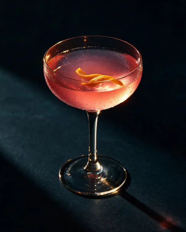 Rosa Cosmopolitan i coupeglas med apelsinzest