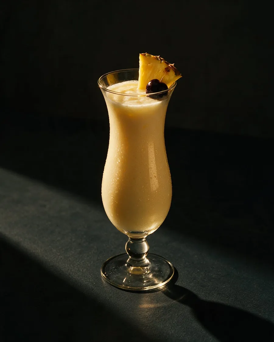 Krämig Piña Colada i högt glas med ananasbit