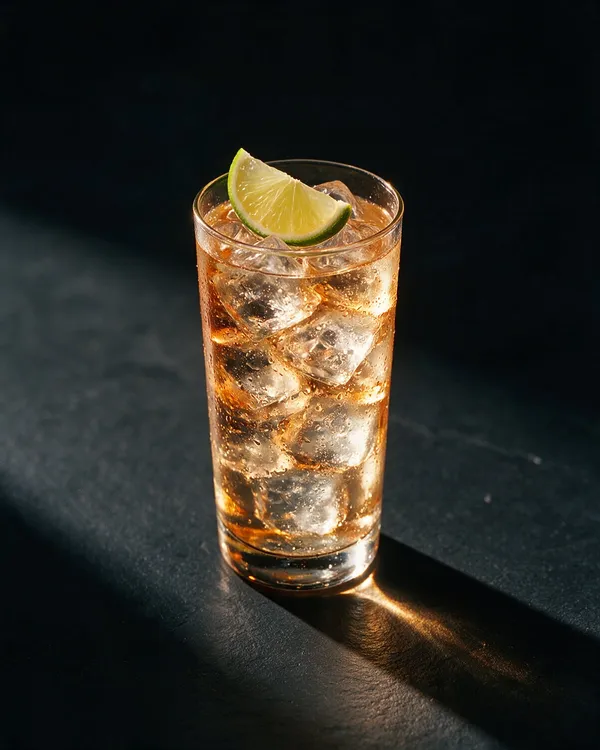 Klar Vodka Lime i highballglas med is, limeklyftor och bubblor